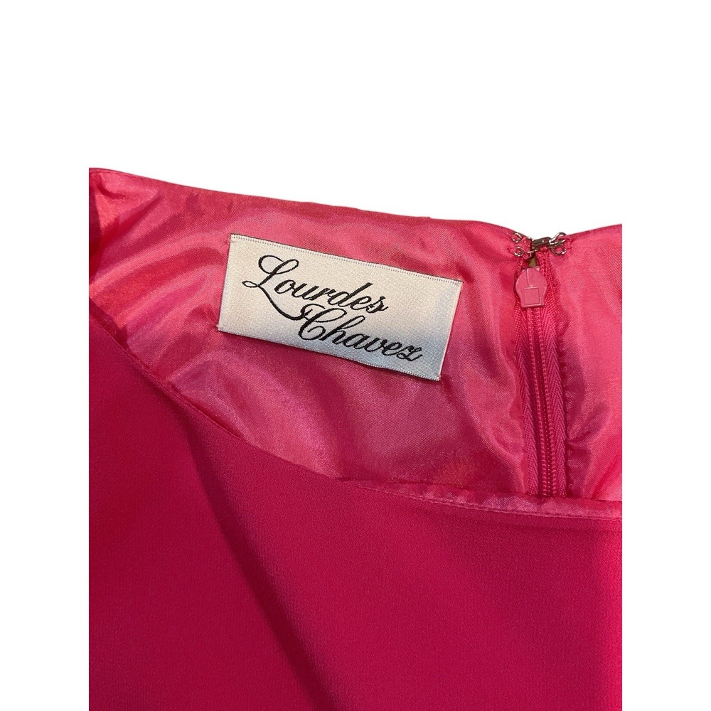 Lourdes Chavez Vintage Pink Shift  Cocktail Dress With Green Ruffle Ac Sz 14 EUC - Picture 3 of 3